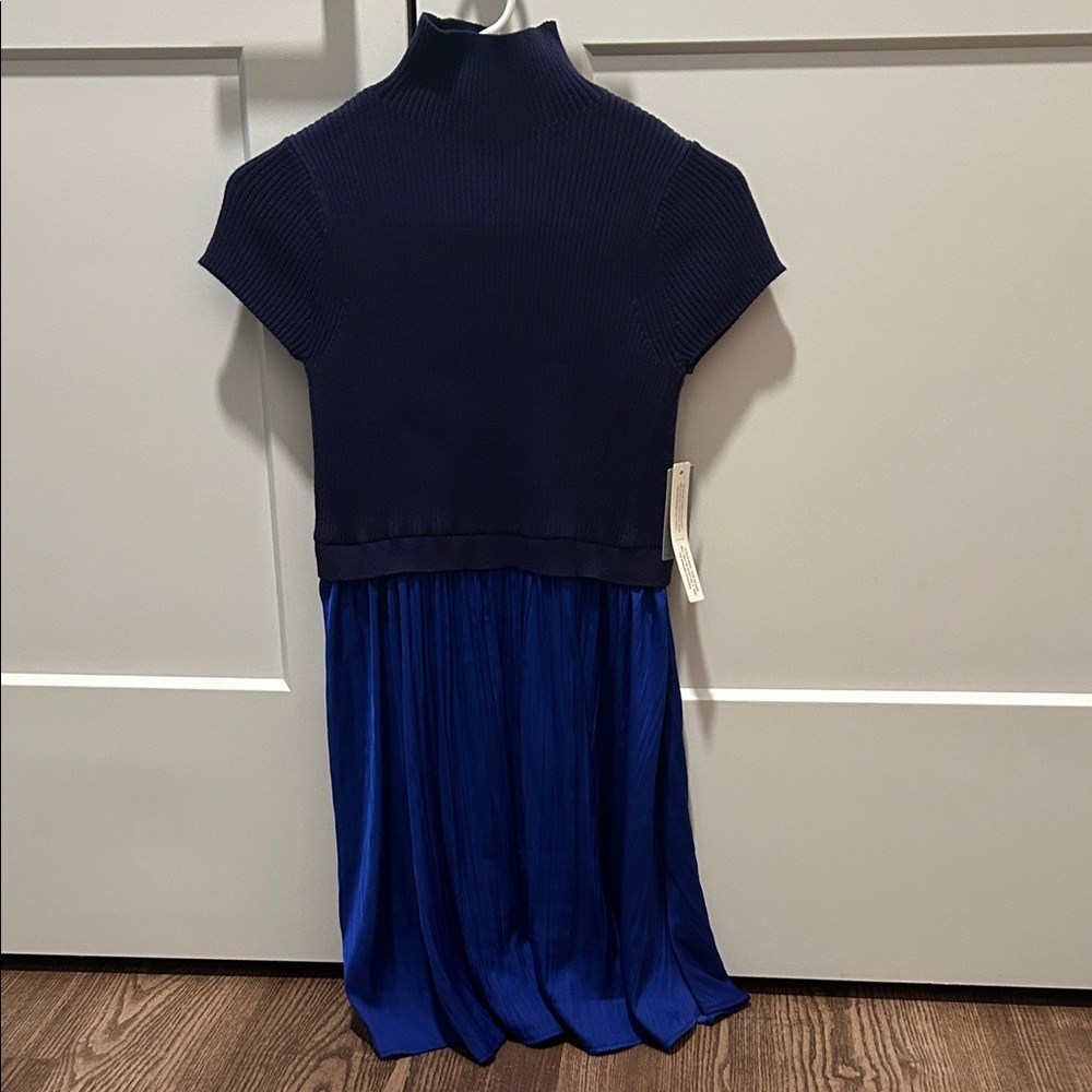 Anthropologie Mockneck Navy and Royal Blue Dress
